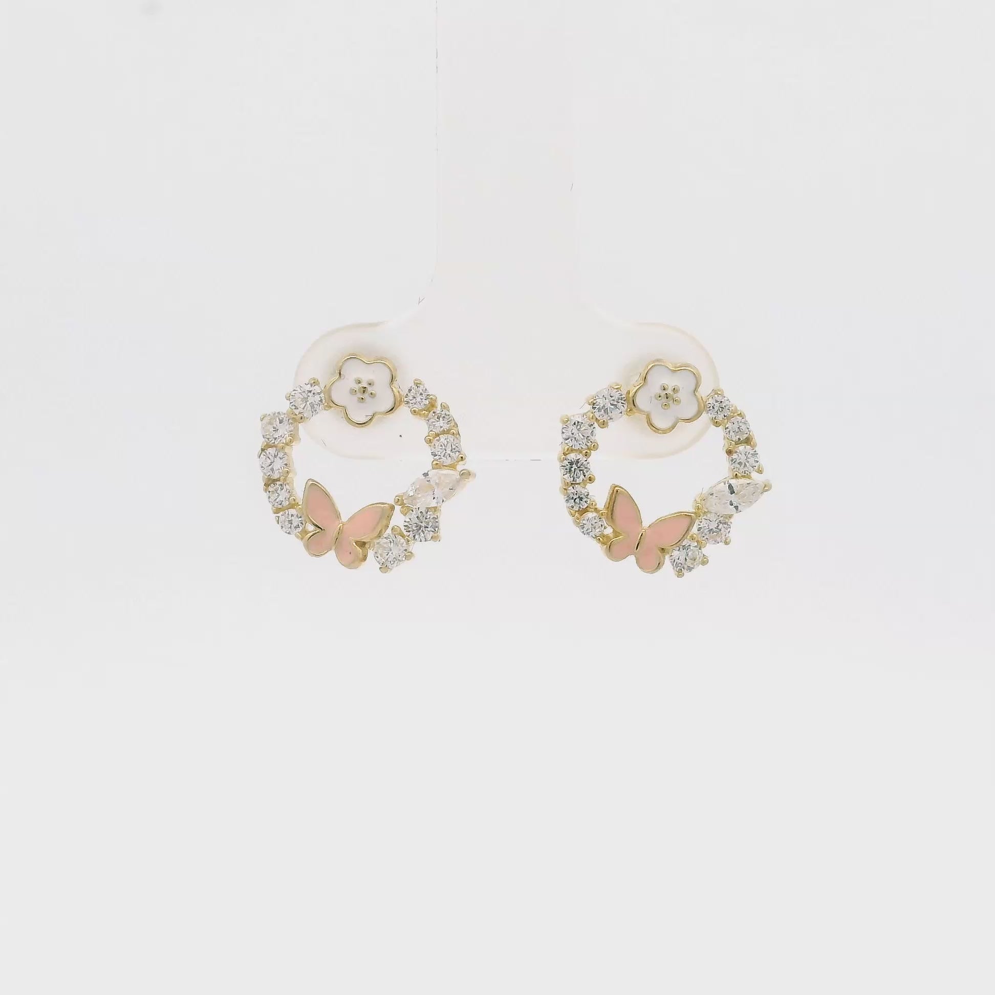 butterfly-flower-enamel-silver-stud-earrings